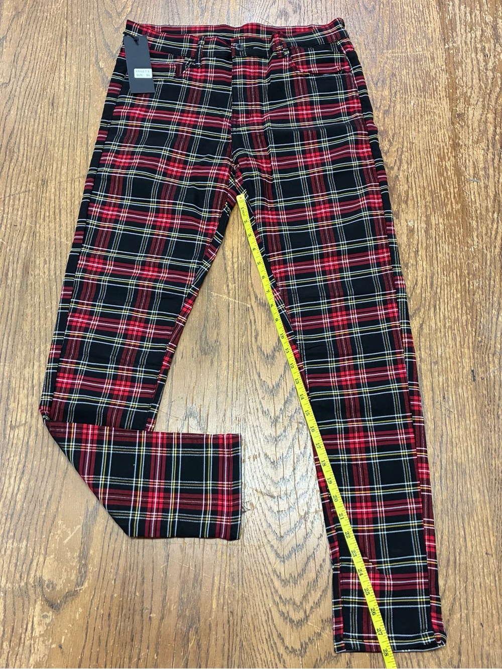 Red & Black Plaid Stretch Pants- Brand New- Size 34
